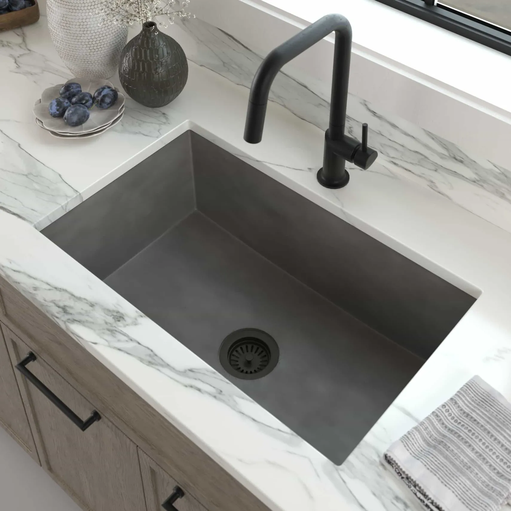 Native Trails Pacifica 30" Undermount NativeStone Concrete Kitchen Sink, Slate, NSK3019-S