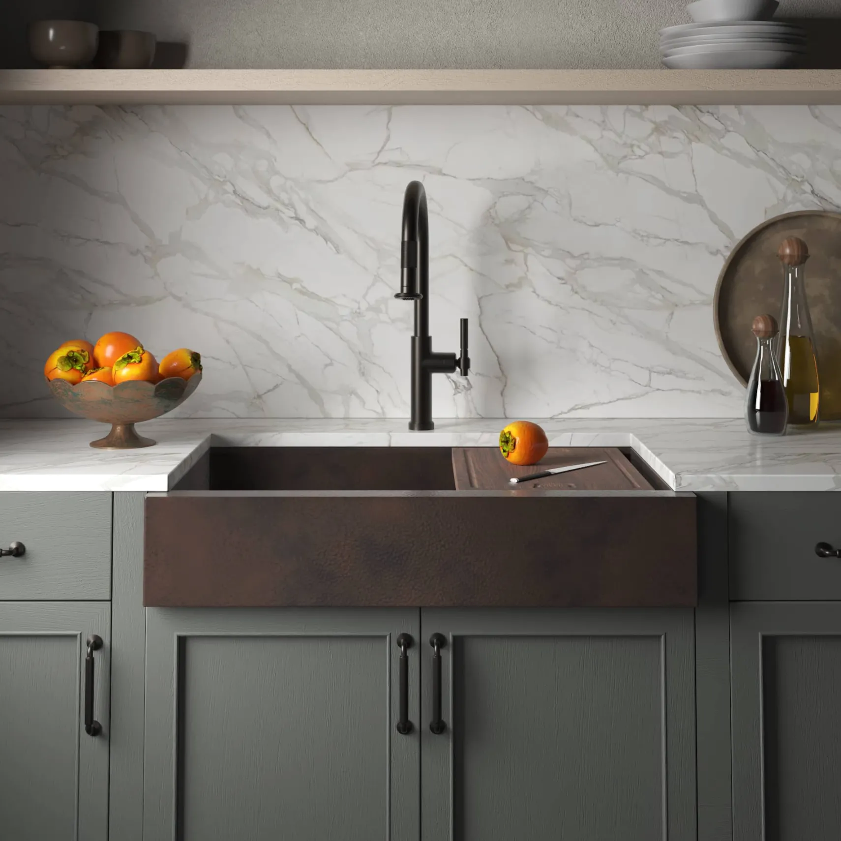 Native Trails Paragon Concierge 33" Copper Workstation Farmhouse Kitchen Sink, Antique Copper, CPKG291