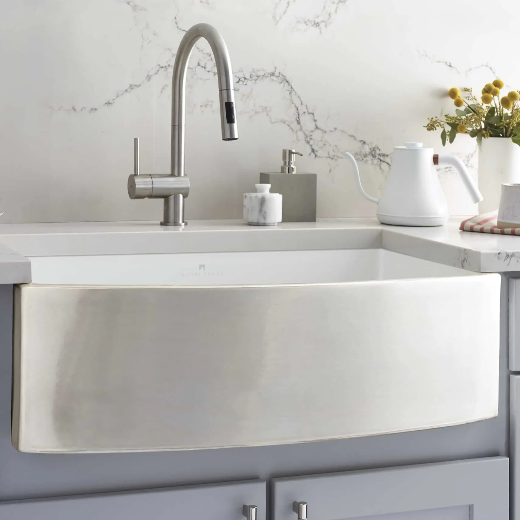 Native Trails Rendezvous 33" Fireclay Farmhouse Sink, Silver, PMK3320-S