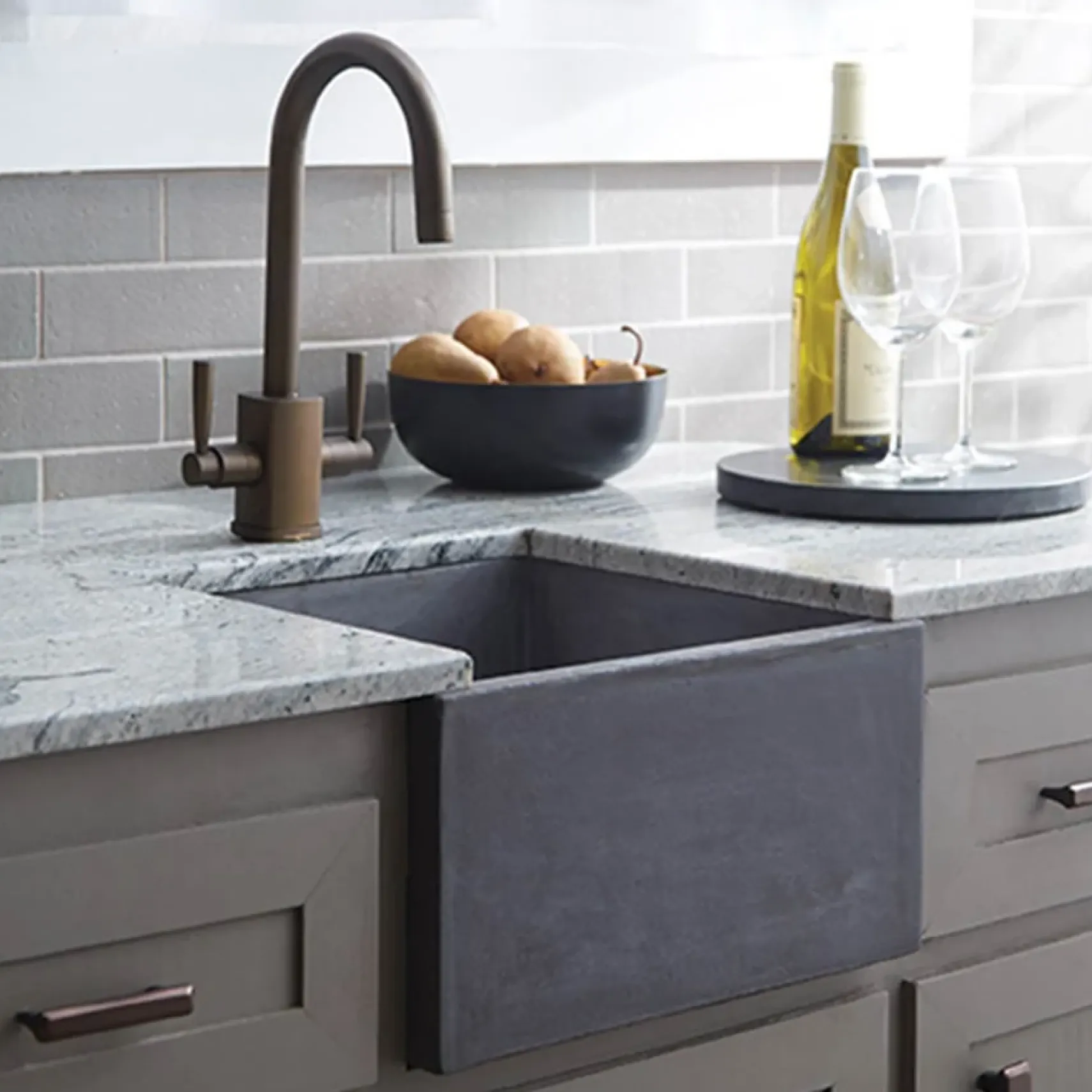 Native Trails Ventana 15" NativeStone Concrete Farmhouse Sink, Slate, NSB1515-S