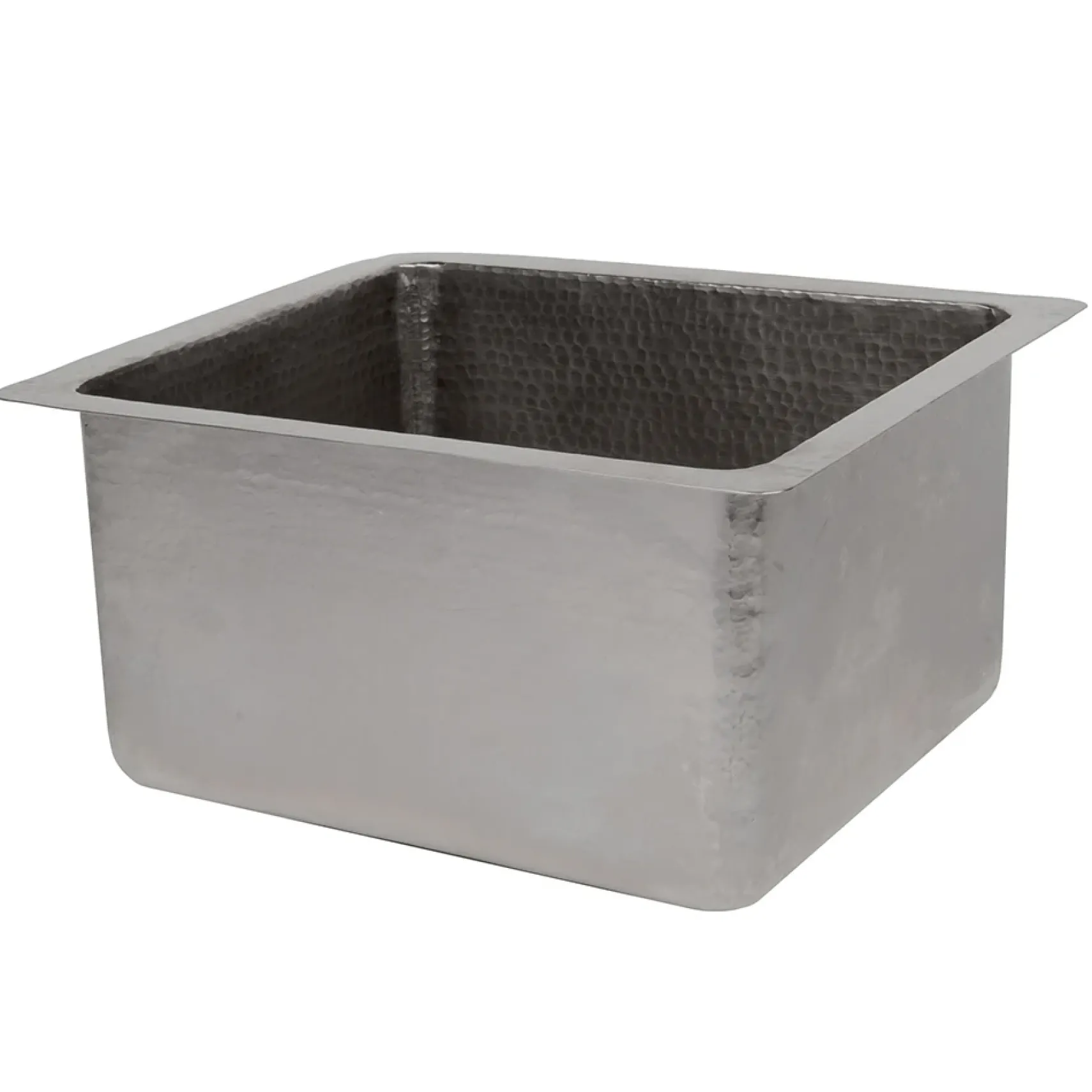Premier Copper Products 16" Gourmet Rectangular Hammered Copper Bar/Prep Sink in Nickel, Matching Drain and Accessories, BSP5_BREC16EN-D