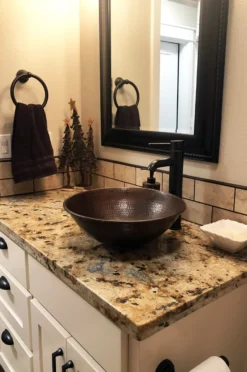 Premier Copper Products 15" Round Copper Bathroom Sink, Oil Rubbed Bronze, VR15WDB