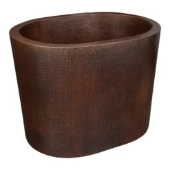 Premier Copper Products 48" Hammered Copper Oval Japanese Soaking Tub and Drain Package, Oil Rubbed Bronze, BSP5_BTO48DB