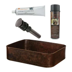 Premier Copper Products 19" Rectangle Tub Hand Forged Old World Copper Vessel Bathroom Sink, Matching Drain and Accessories, Oil Rubbed Bronze, BSP5_PVTREC19DB-P