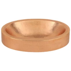 Premier Copper Products 17" Compact Oval Skirted Vessel Hammered Copper Bathroom Sink in Polished Copper, Matching Drain and Accessories, BSP5_VO17SKPC-P