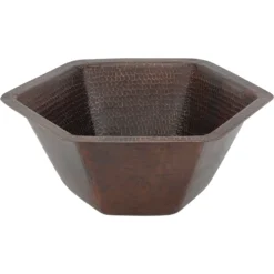 Premier Copper Products 16" Copper Bathroom Sink, Oil Rubbed Bronze, LH15.5DB