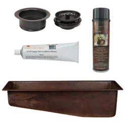 Premier Copper Products 28" Rectangle Hammered Copper Slanted Bar/Prep Sink with 3.5" Drain Opening, Matching Drain and Accessories, Oil Rubbed Bronze, BSP5_BRECSL28DB3-G