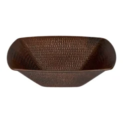 Premier Copper Products 14" Square Wire Rim Vessel Hammered Copper Bathroom Sink, Matching Drain and Accessories, Oil Rubbed Bronze, BSP5_VSQ14WDB-P