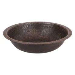 Premier Copper Products 18" Round Dual - Undermount or Drop In Terra Firma Copper Bathroom Sink, Dark Brown, 10 Gauge, TFLR18DB