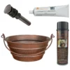 Premier Copper Products 16" Round Bucket Vessel Hammered Copper Bathroom Sink with Handles, Matching Drain and Accessories, Oil Rubbed Bronze, BSP5_VR16BUDB-P