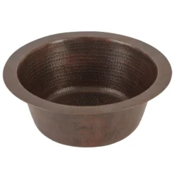 Premier Copper Products 12" Round Hammered Copper Bar Sink w/ 2" Drain Opening, Matching Drain and Accessories, Oil Rubbed Bronze, BSP5_BR12DB2-B