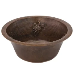 Premier Copper Products 16" Round Copper Prep Bar Sink w/ Grapes and 3.5" Drain Opening, Matching Drain and Accessories, Oil Rubbed Bronze, BSP5_BR16GDB3-D