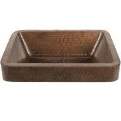 Premier Copper Products 17" Rectangle Skirted Vessel Hammered Copper Bathroom Sink, Matching Drain and Accessories, Oil Rubbed Bronze, BSP5_VREC17SKDB-P