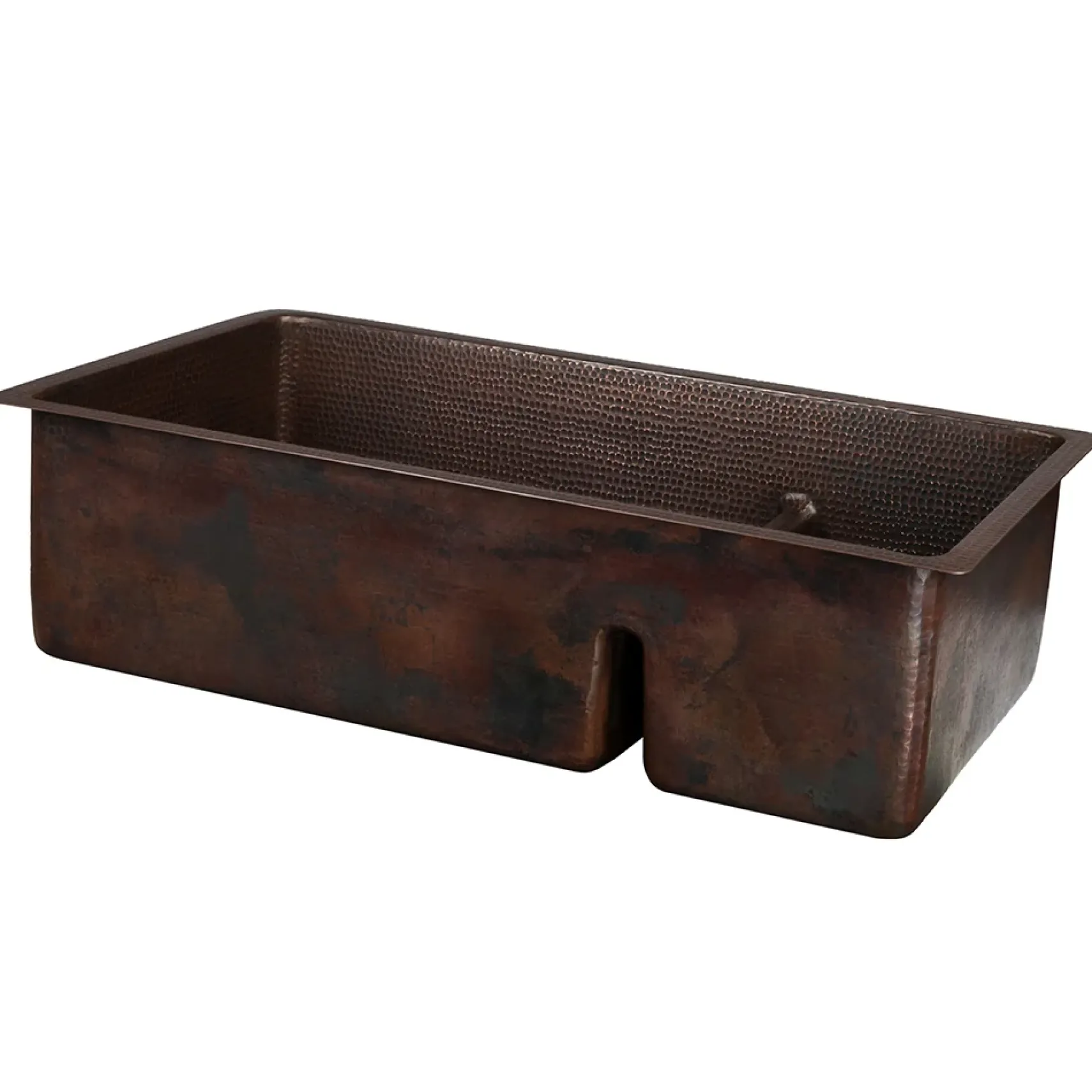 Premier Copper Products 33" Hammered Copper Kitchen 70/30 Double Basin Sink with Short 5" Divider w/ Matching Drains and Accessories, Oil Rubbed Bronze, KSP3_K70DB33199-SD5