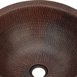 Premier Copper Products 17" Round Copper Bathroom Sink, Oil Rubbed Bronze, LR17FDB