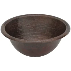 Premier Copper Products 14" Round Copper Bathroom Sink, Oil Rubbed Bronze, LR14RDB