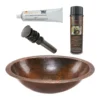 Premier Copper Products 19" Oval Under Counter Hammered Copper Bathroom Sink, Matching Drain and Accessories, Oil Rubbed Bronze, BSP5_LO19FDB-P