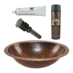 Premier Copper Products 19" Oval Under Counter Hammered Copper Bathroom Sink, Matching Drain and Accessories, Oil Rubbed Bronze, BSP5_LO19FDB-P