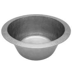 Premier Copper Products 12" Round Hammered Copper Bar Sink w/ 2" Drain Opening in Nickel, Matching Drain and Accessories, BSP5_BR12EN2-B