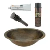 Premier Copper Products 19" Oval Under Counter Hammered Copper Bathroom Sink in Antique Brass, Matching Drain and Accessories, Oil Rubbed Bronze, BSP5_LO19FAB-P