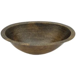 Premier Copper Products 19" Oval Under Counter Hammered Copper Bathroom Sink in Antique Brass, Matching Drain and Accessories, Oil Rubbed Bronze, BSP5_LO19FAB-P
