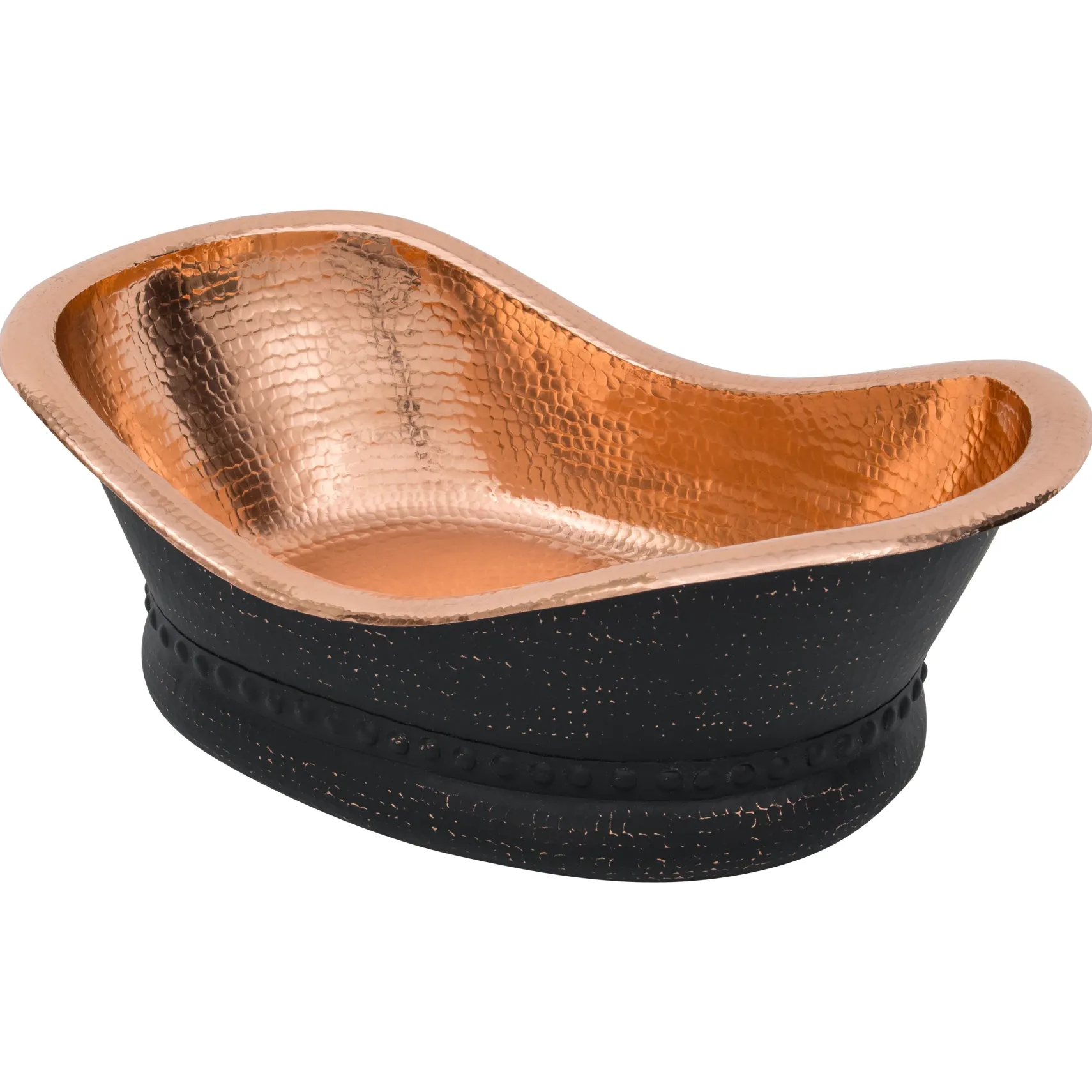 Premier Copper Products 20" x 13" Specialty Vessel - Above Counter Copper Bathroom Sink, Glazed Black with Polished Copper, 17 Gauge, VBT20BLKP