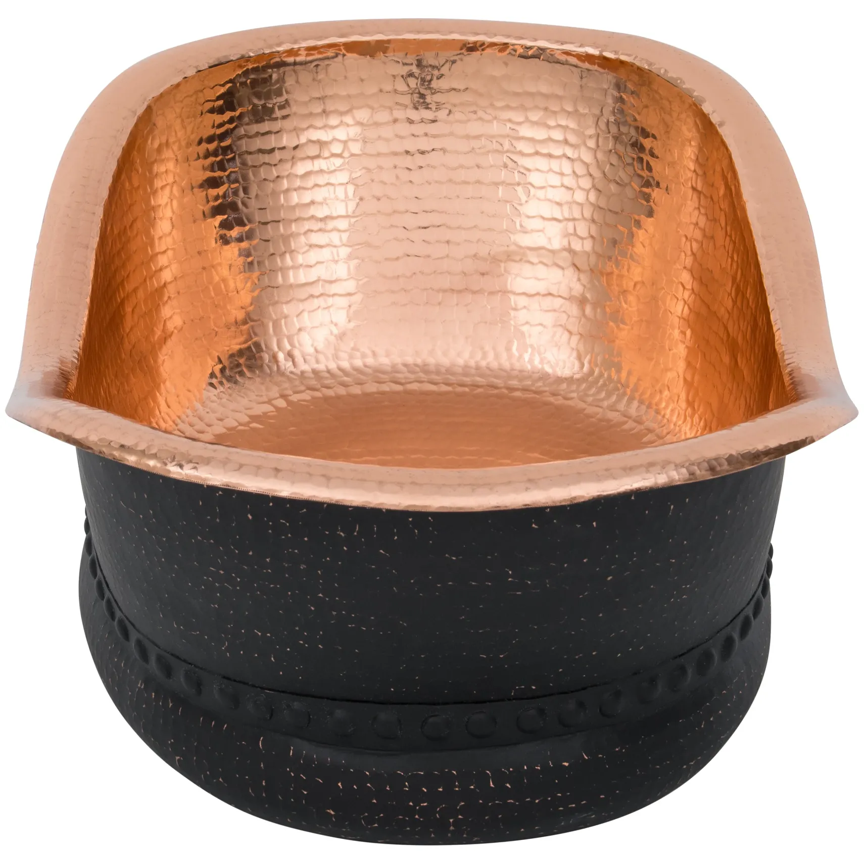 Premier Copper Products 20" x 13" Specialty Vessel - Above Counter Copper Bathroom Sink, Glazed Black with Polished Copper, 17 Gauge, VBT20BLKP