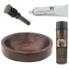 Premier Copper Products 15" Small Round Skirted Vessel Hammered Copper Bathroom Sink, Matching Drain and Accessories, Oil Rubbed Bronze, BSP5_VR15SKDB-P