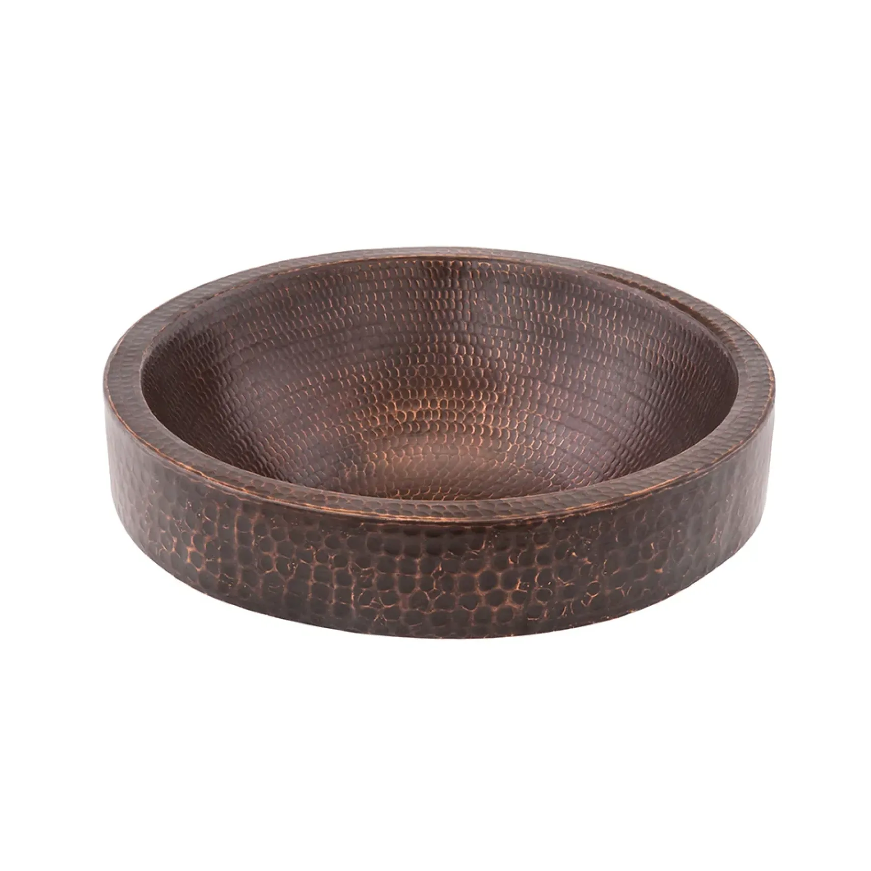 Premier Copper Products 15" Small Round Skirted Vessel Hammered Copper Bathroom Sink, Matching Drain and Accessories, Oil Rubbed Bronze, BSP5_VR15SKDB-P