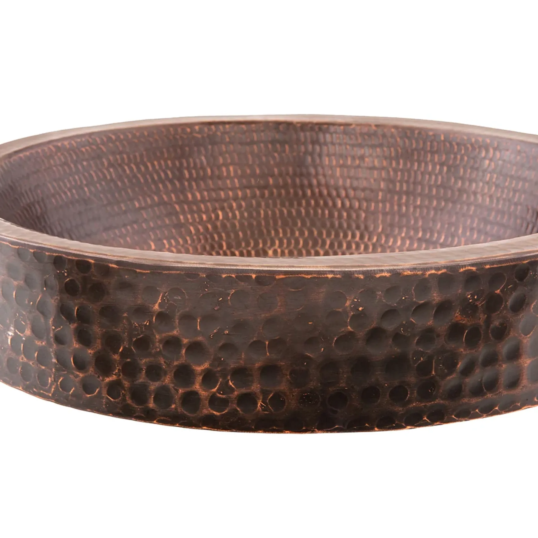 Premier Copper Products 15" Small Round Skirted Vessel Hammered Copper Bathroom Sink, Matching Drain and Accessories, Oil Rubbed Bronze, BSP5_VR15SKDB-P