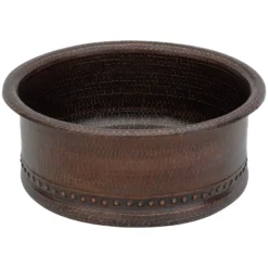 Premier Copper Products 15" Round Copper Bathroom Sink, Oil Rubbed Bronze, VRT15DB