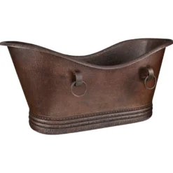 Premier Copper Products 67" Hammered Copper Double Slipper Bathtub With Rings, BTDR67DB
