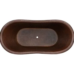Premier Copper Products 67" Hammered Copper Double Slipper Bathtub With Rings, BTDR67DB