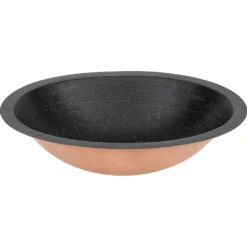 Premier Copper Products 19" x 14" Oval Dual - Undermount or Drop In Copper Bathroom Sink, Glazed Black, 17 Gauge, LO19FBLK