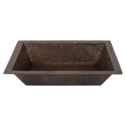 Premier Copper Products 17" x 13" Rectangle Dual - Undermount or Drop In Terra Firma Copper Bathroom Sink, Dark Brown, 10 Gauge, TFLREC17DB