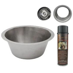 Premier Copper Products 16" Round Hammered Copper Prep Bar Sink in Nickel w/ 3.5" Drain Opening, Matching Drain and Accessories, BSP5_BR16EN3-G