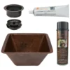 Premier Copper Products 15" Square Hammered Copper Bar/Prep Sink w/ 3.5" Drain Opening, Matching Drain and Accessories, Oil Rubbed Bronze, BSP5_BS15DB3-G