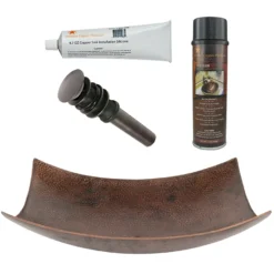 Premier Copper Products 18" Rectangle Modern Slope Hammered Copper Bathroom Sink, Matching Drain and Accessories, Oil Rubbed Bronze, BSP5_VREC18MSDB-P