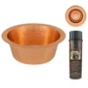 Premier Copper Products 12" Round Hammered Copper Bar Sink with 2" Drain Opening in Polished Copper, Matching Drain and Accessories, BSP5_BR12PC2-B