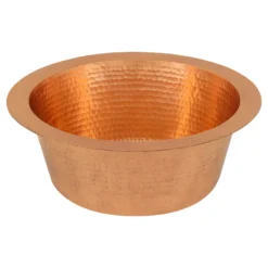 Premier Copper Products 12" Round Hammered Copper Bar Sink with 2" Drain Opening in Polished Copper, Matching Drain and Accessories, BSP5_BR12PC2-B
