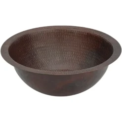 Premier Copper Products 14" Round Copper Bathroom Sink, Oil Rubbed Bronze, LR14FDB