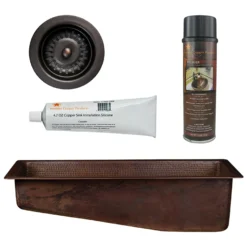 Premier Copper Products 28" Rectangle Hammered Copper Slanted Bar/Prep Sink with 3.5" Drain Opening, Matching Drain and Accessories, Oil Rubbed Bronze, BSP5_BRECSL28DB3-D
