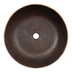 Premier Copper Products 17" Round Vessel - Above Counter Terra Firma Copper Bathroom Sink, Dark Brown, 10 Gauge, TFVR17DB