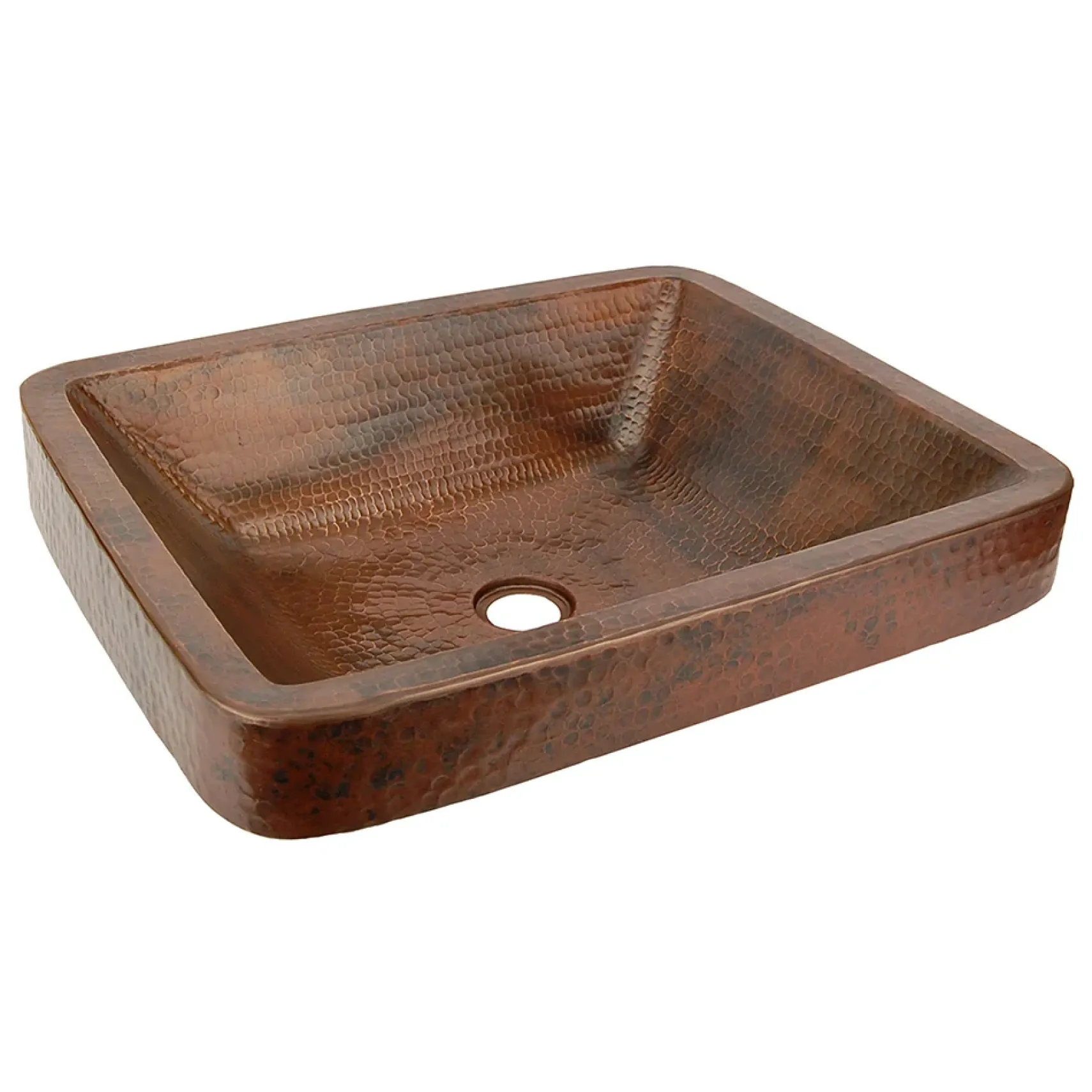 Premier Copper Products 19" Rectangle Skirted Vessel Hammered Copper Bathroom Sink, Matching Drain and Accessories, Oil Rubbed Bronze, BSP5_VREC19SKDB-P
