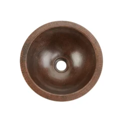 Premier Copper Products 12" Round Under Counter Hammered Copper Bathroom Sink, Matching Drain and Accessories, Oil Rubbed Bronze, BSP5_LR12FDB-P