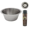Premier Copper Products 16" Round Hammered Copper Bar Sink in Nickel w/ 2" Drain Opening, Matching Drain and Accessories, BSP5_BR16EN2-B