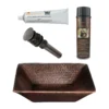 Premier Copper Products 14" Square Hand Forged Old World Copper Vessel Bathroom Sink, Matching Drain and Accessories, Oil Rubbed Bronze, BSP5_PVSQ14DB-P
