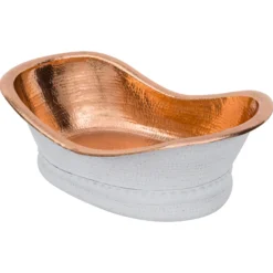 Premier Copper Products 20" x 13" Specialty Vessel - Above Counter Copper Bathroom Sink, Glazed White with Polished Copper, 17 Gauge, VBT20WHTP
