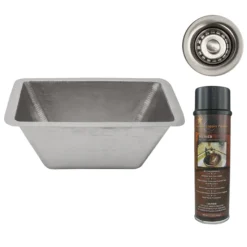 Premier Copper Products 17" Rectangle Copper Bar Sink in Nickel w/ 2" Drain Opening, Matching Drain and Accessories, BSP5_BRECEN2-B