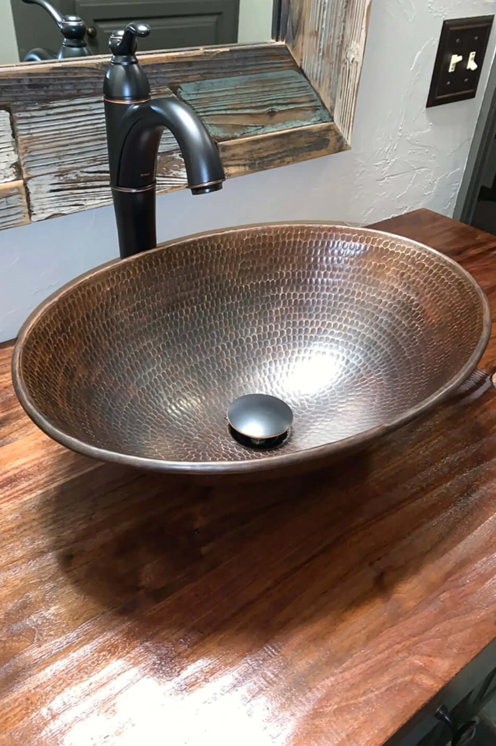 Premier Copper Products 17" Oval Copper Bathroom Sink, Oil Rubbed Bronze, VO17WDB